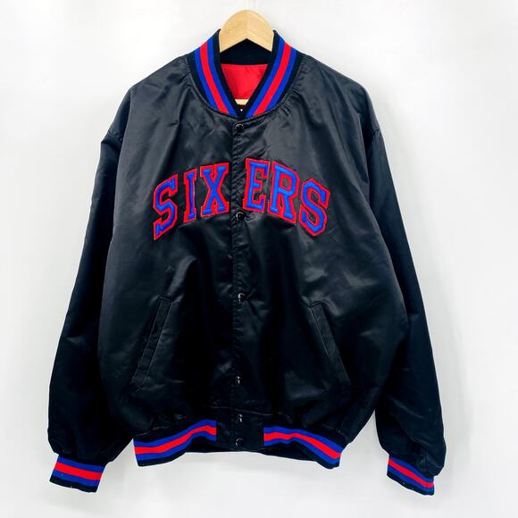 Vintage XL Philadelphia 76ers Seventy Sixers Black Bomber jacket